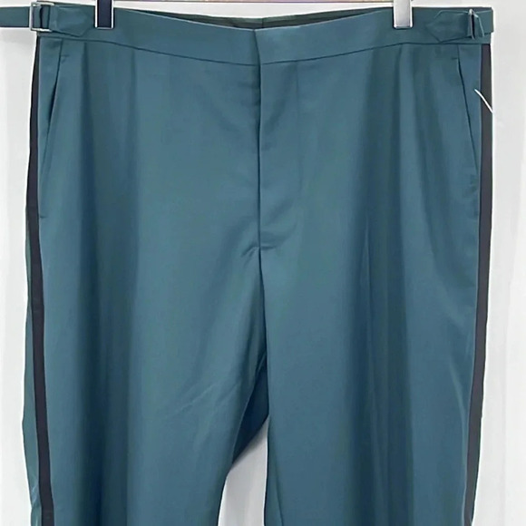 Alton Lane Tailored Fit Satin Stripe Tuxedo Pants in Teal - NWOT - Size 34 - Picture 2 of 6